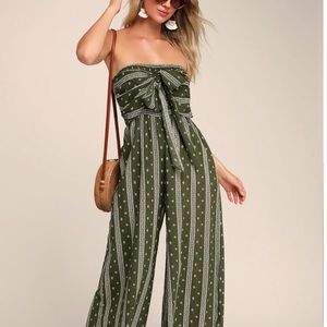 NWT Olive Green Printed Jumpsuit Jumper Strapless